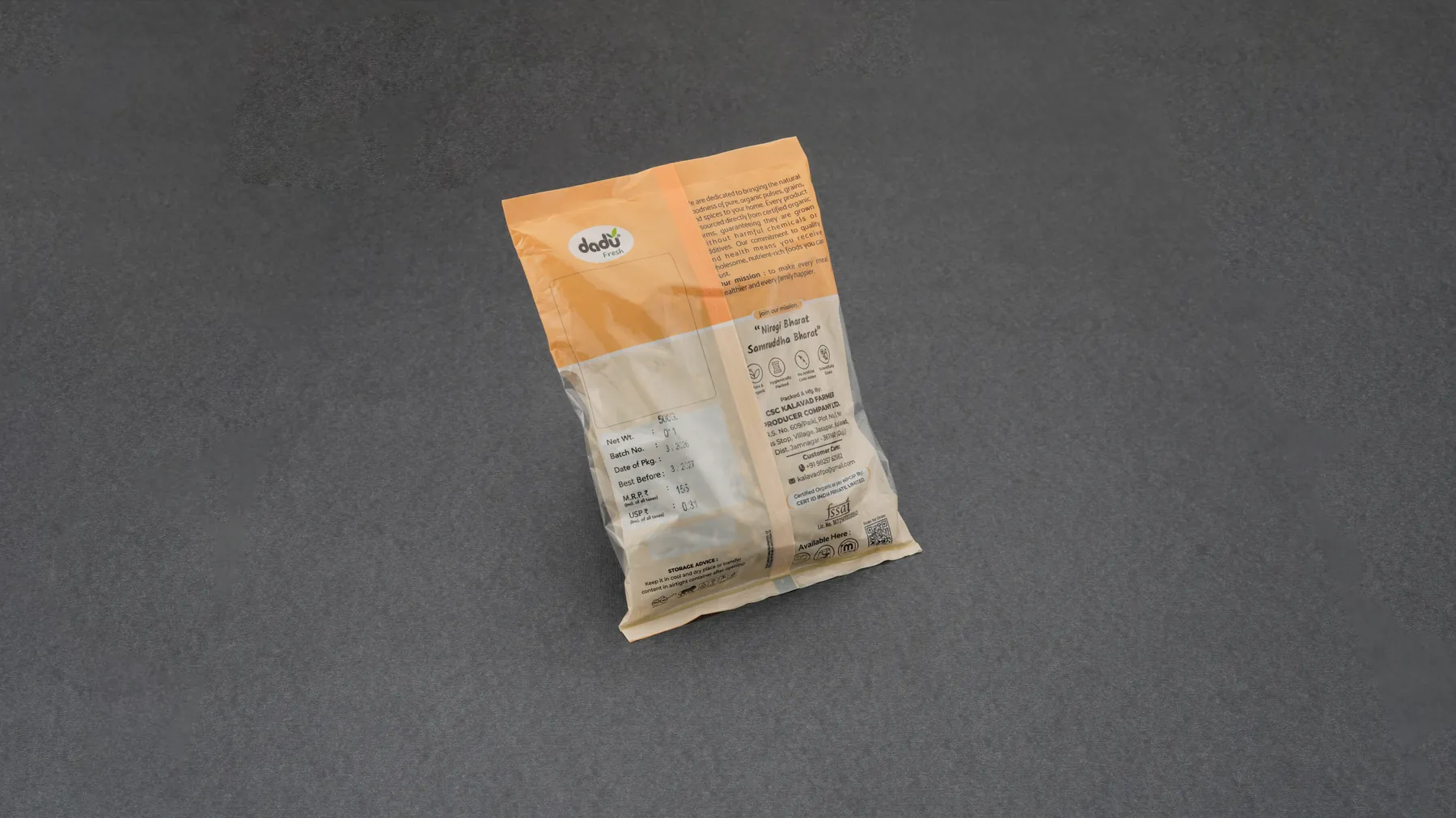 100% Organic Moong Dal 1kg back label