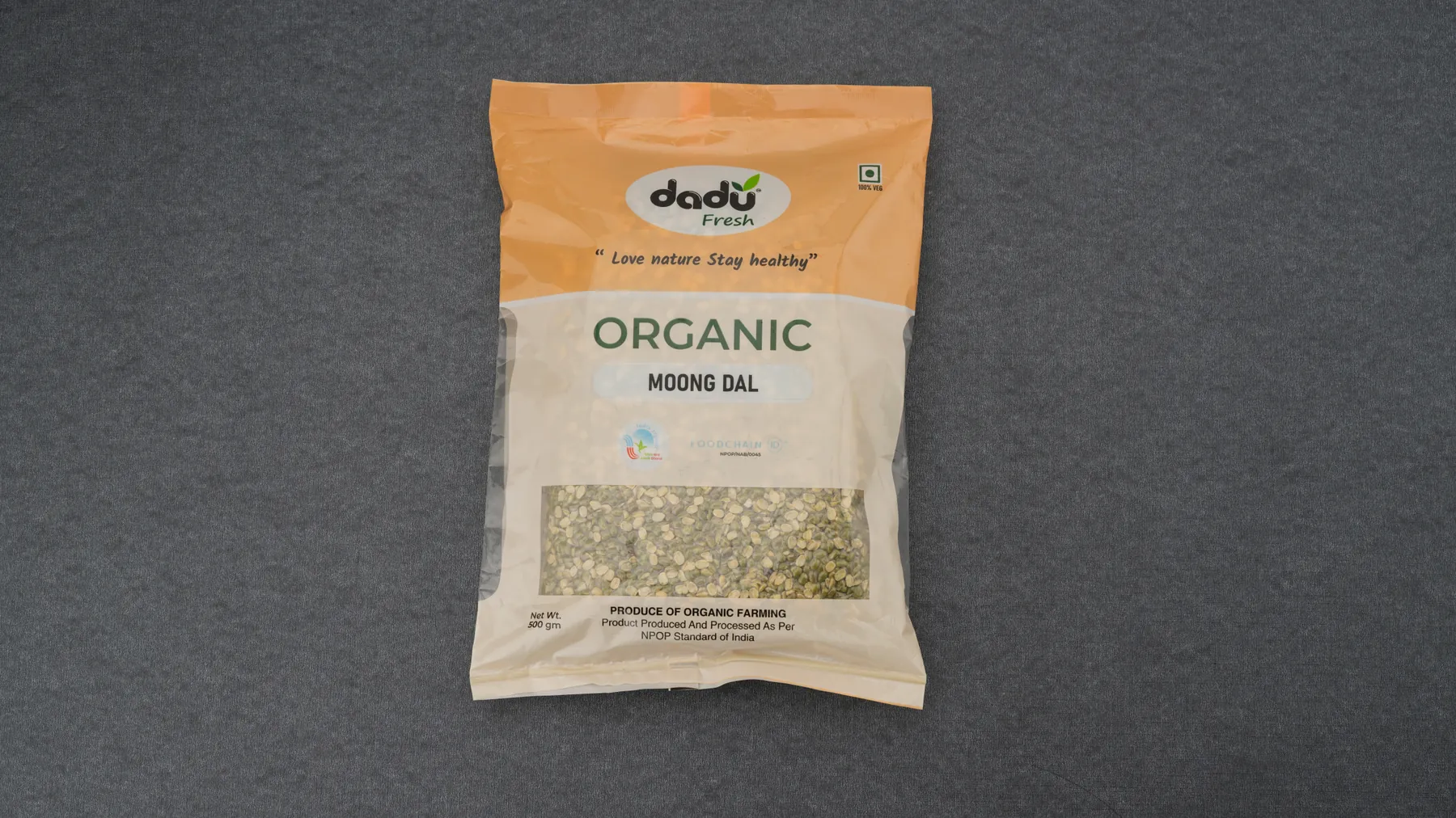 100% Organic Moong Dal 500gm front pack