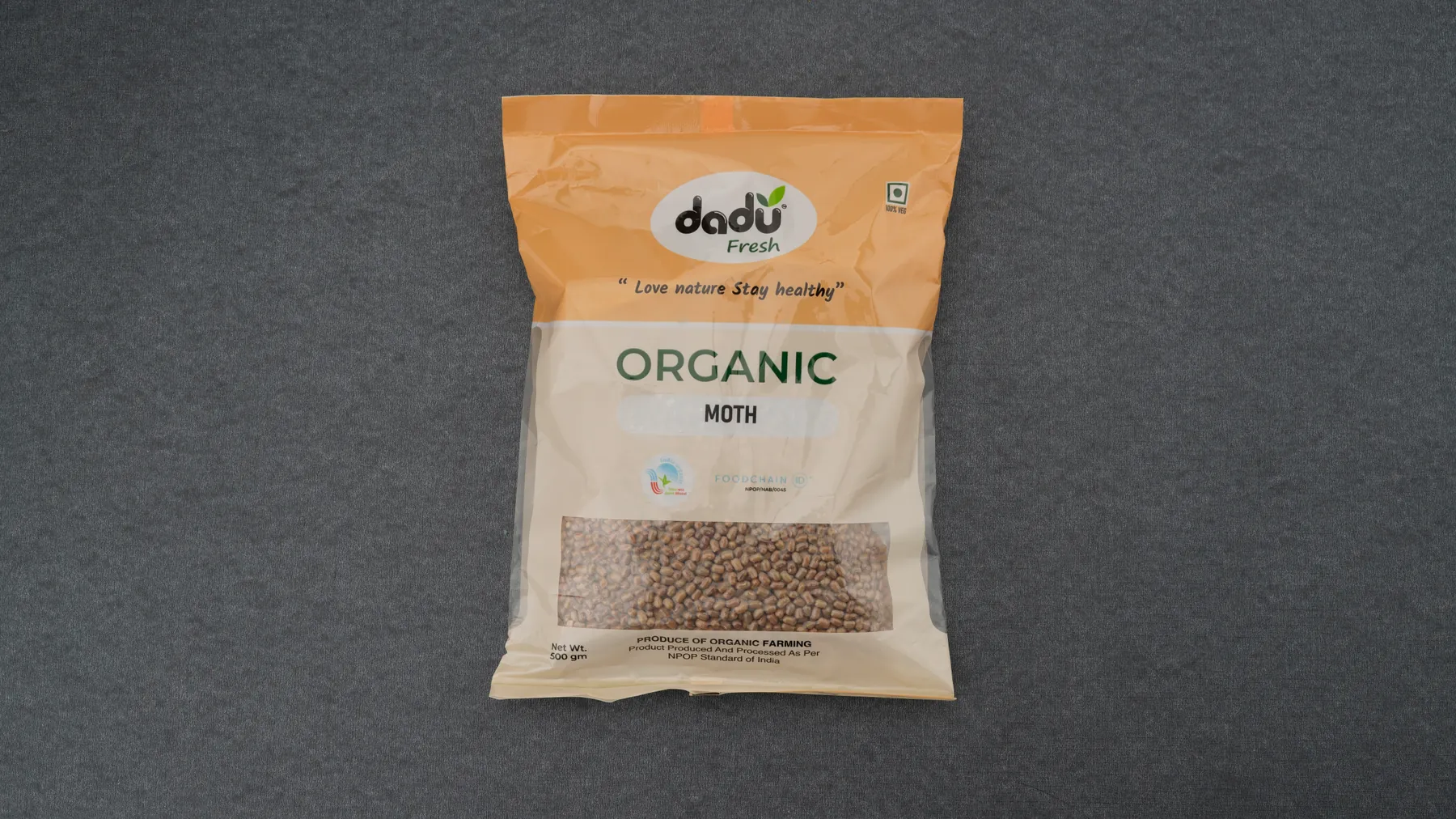 100% Organic Moth 500gm front pack