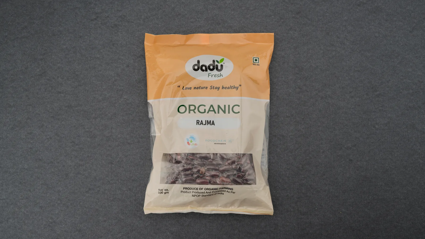100% Organic Rajma 500gm front pack