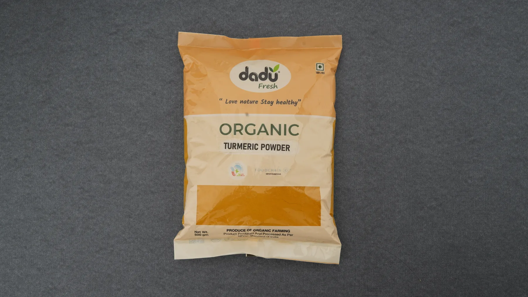 100% Organic Turmeric Powder 500gm front pack