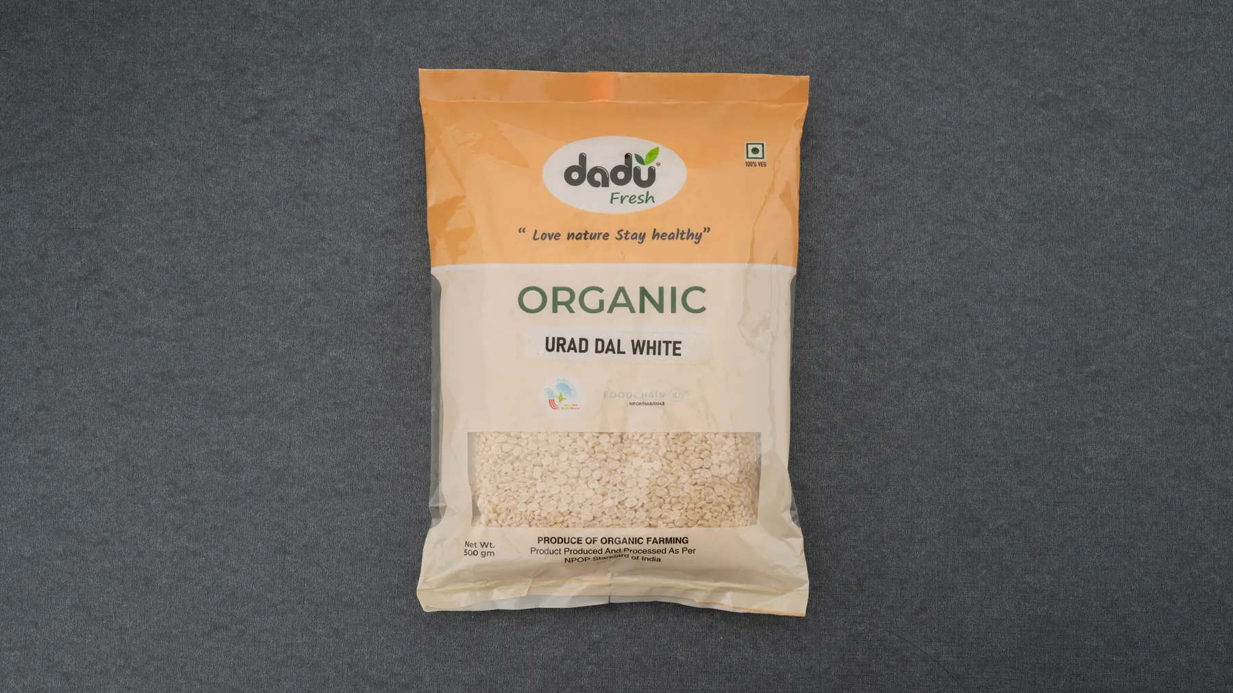 100% Organic Urad Dal White 500gm front pack